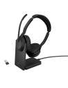Jabra Evolve2 55 Headset Kabel & trådløs Kontor Callcenter Bluetooth Opladningsstativ Sort